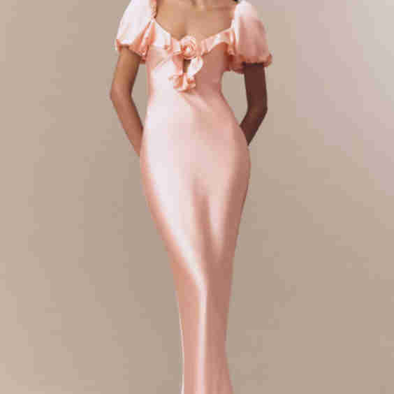 Eden Satin Puff-Sleeve Column Maxi Dress