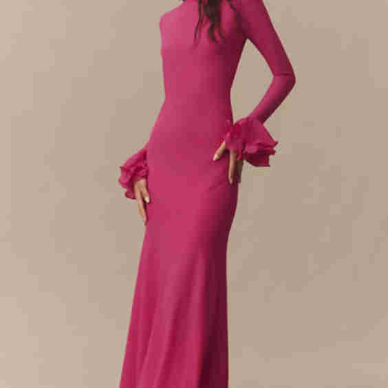 Long-Sleeve Scarf-Neck Maxi Dress