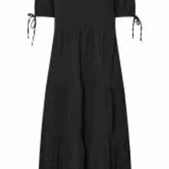 Curve Black Textured Ditsy Floral Tie Back Dress
