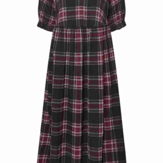 Curve Black Check Notch Neck Dress