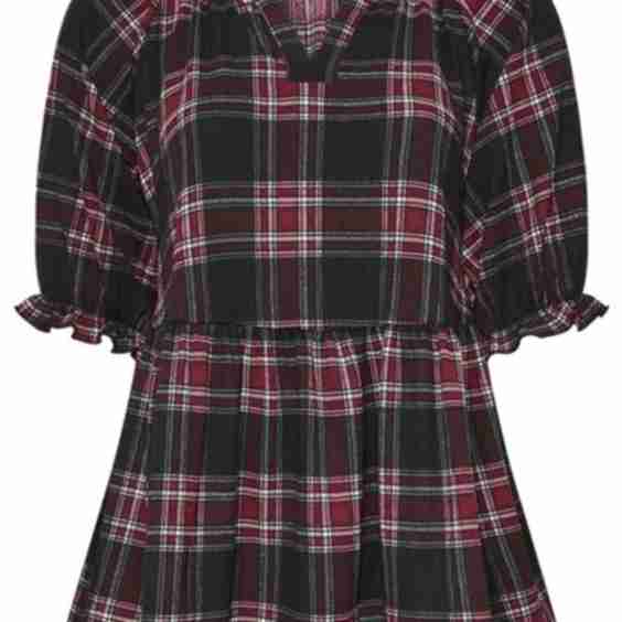 Black Check Textured Peplum Top