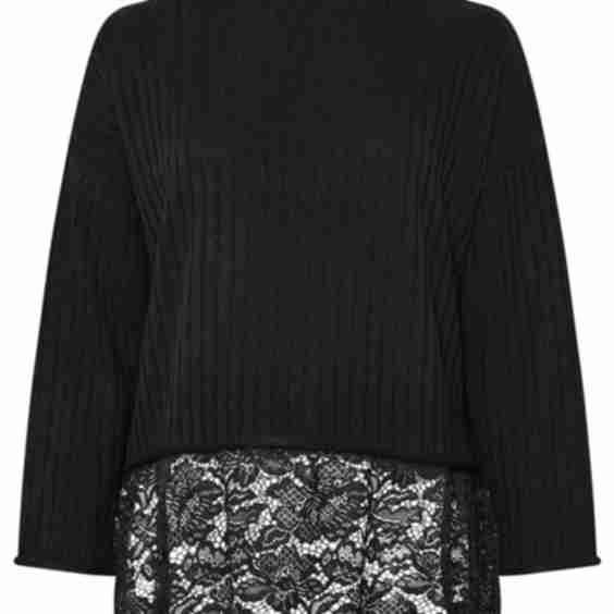 Curve Ribbed Lace Detail Jumper