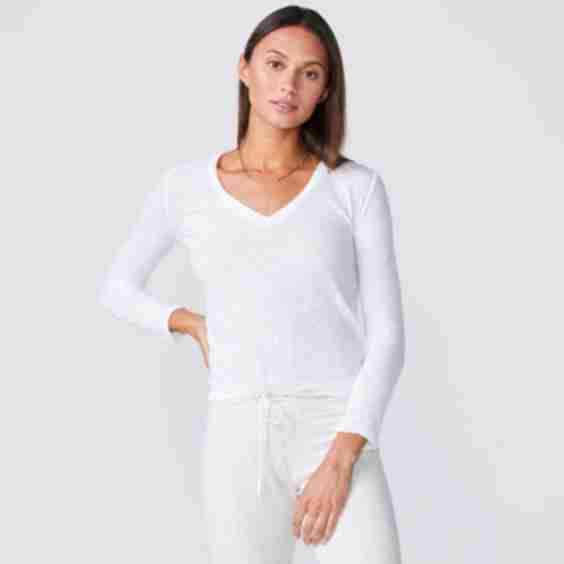 Textured Tri-Blend Fitted Long Sleeve V Neck Tee