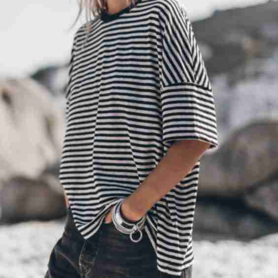 The Striped Long Loose Thin Linen T Shirt