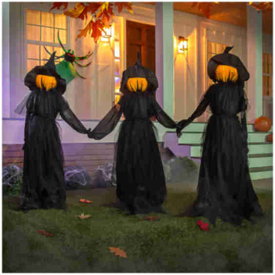 Set Of 3 Lighted Halloween Witchstakes
