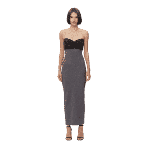 Mixed Gauge Metallic Strapless Gown