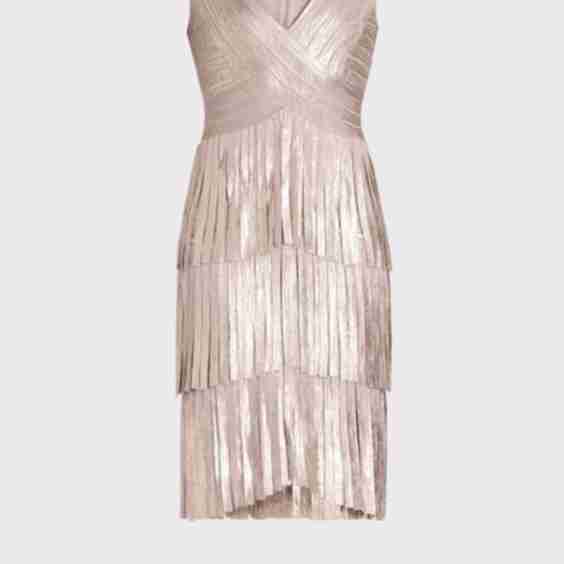 V Neck Foil Fringed Midi Dress
