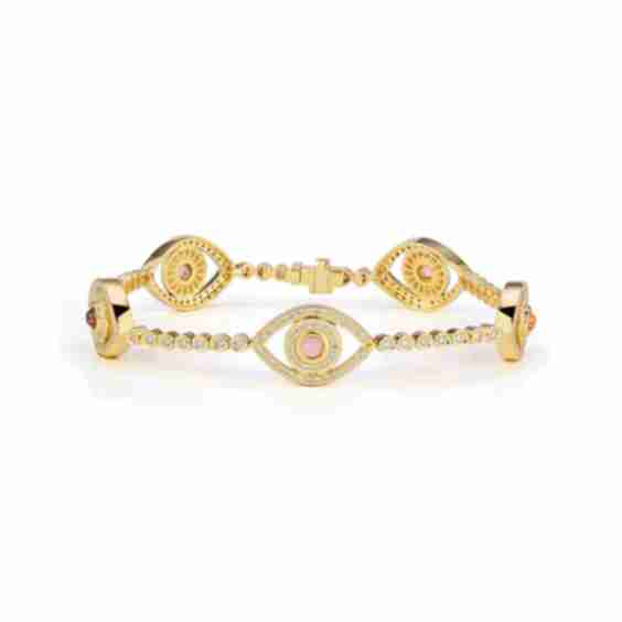 18k Yellow Gold 5 Mini Evil Eyes Diamonds Tennis Bracelet