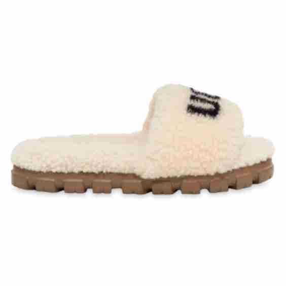 Cozetta Dyed Curly Shearling Logo Slide Sandals