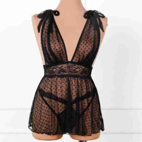 Polka Dot Mesh Babydoll