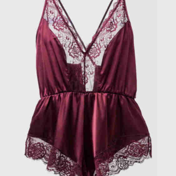 Lacy Plunge Satin Scalloped Romper