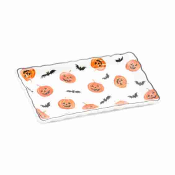 14in Pumpkin And Bat Rectangular Platter