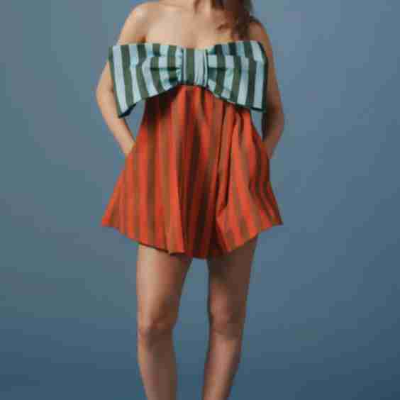 Millie Strapless Bow Mini Dress in Multi Stripe