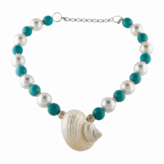 Stone, Faux Pearl and Shell Collar Necklace