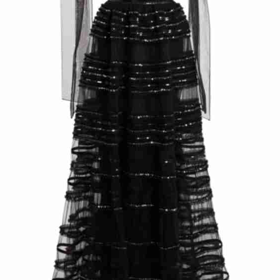 Sequined Off-The-Shoulder Tulle Maxi Dress