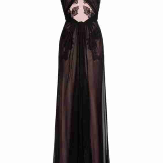 Lace Trimmed Satin Chiffon Maxi Dress