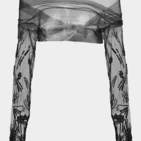 Sunray Bead Embellished Off the Shoulder Tulle Shrug