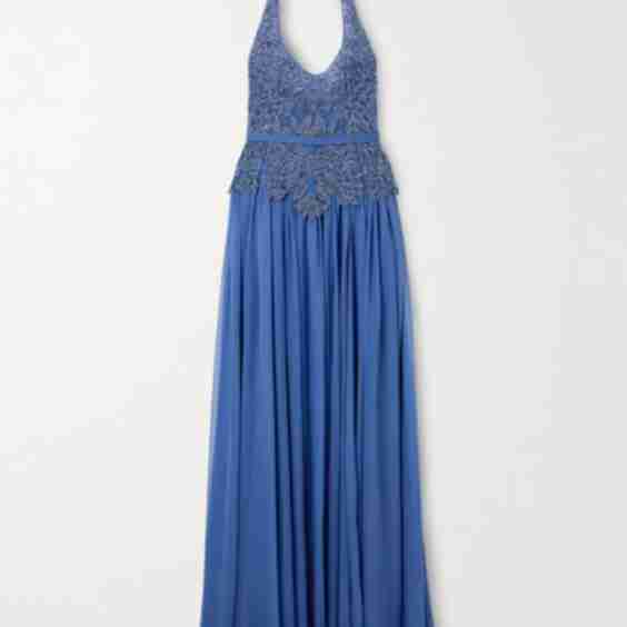 Silk Crepe de Chine and Embellished Tulle Halterneck Gown