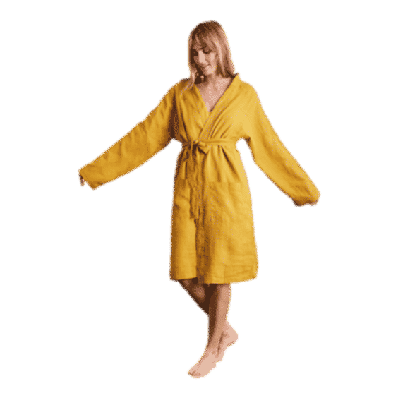 Turmeric 100% French Flax Linen Classic Robe