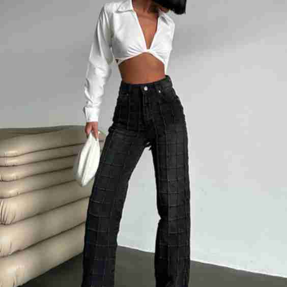 Stitched Square Straight-Leg Jeans