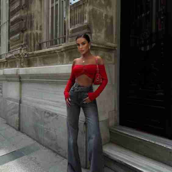 Cross Belt Flared Split Hem Jeans
