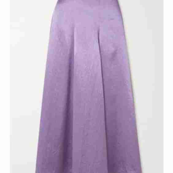 Pleated Satin Midi Skirt