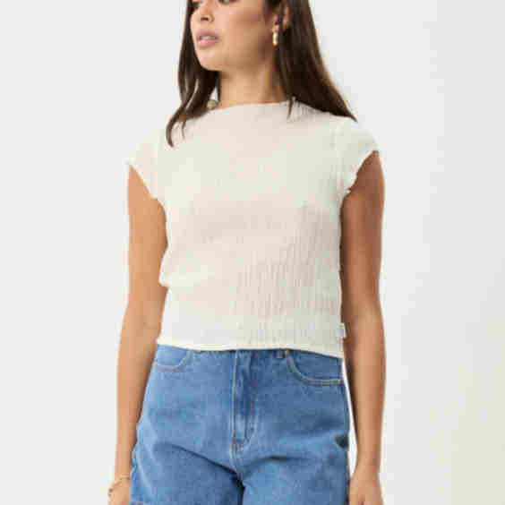 Focus Seersucker Mock Neck Top