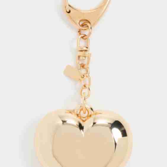 Gold Puffed Heart Charm Keychain