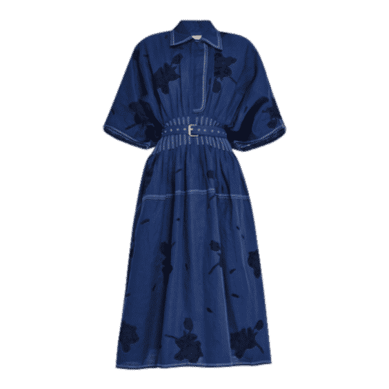 Oslo Pleated Contrast-Stitch Midi Shirtdress