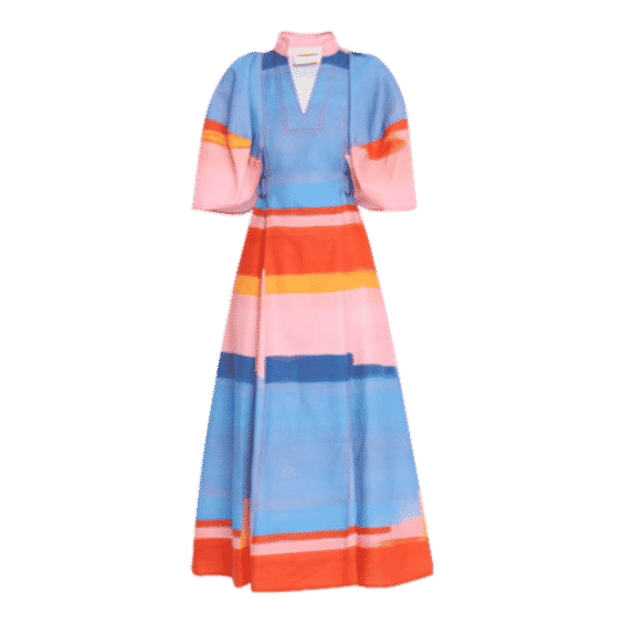 Miami Striped Cape-Sleeve Midi Dress