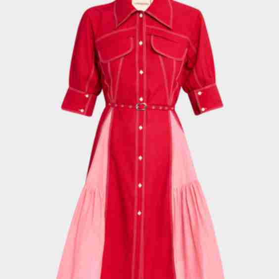 Peik Lin Topstitched Godet Shirtdress