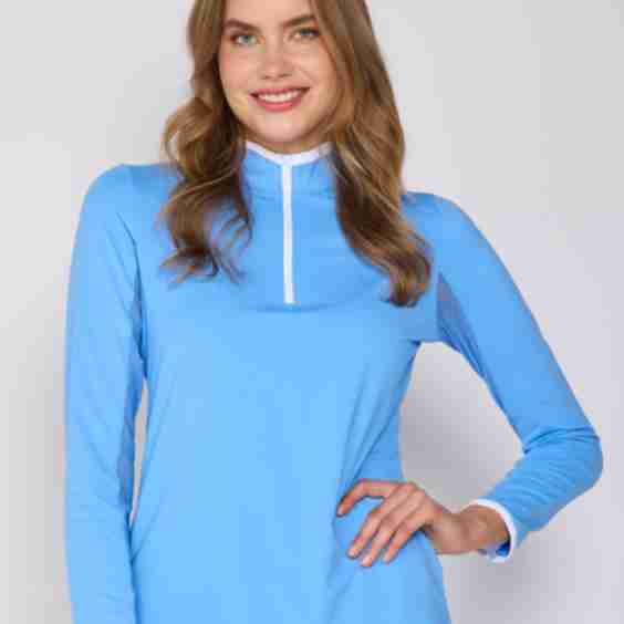 Color Block Trim Quarter Zip Long Sleeve Top