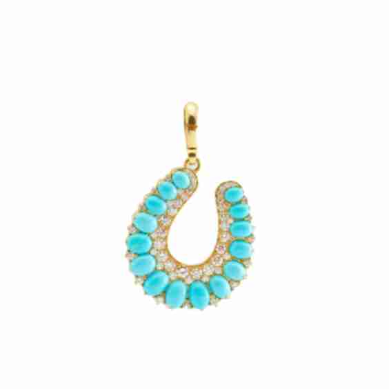 Small Turquoise And Diamond Horseshoe