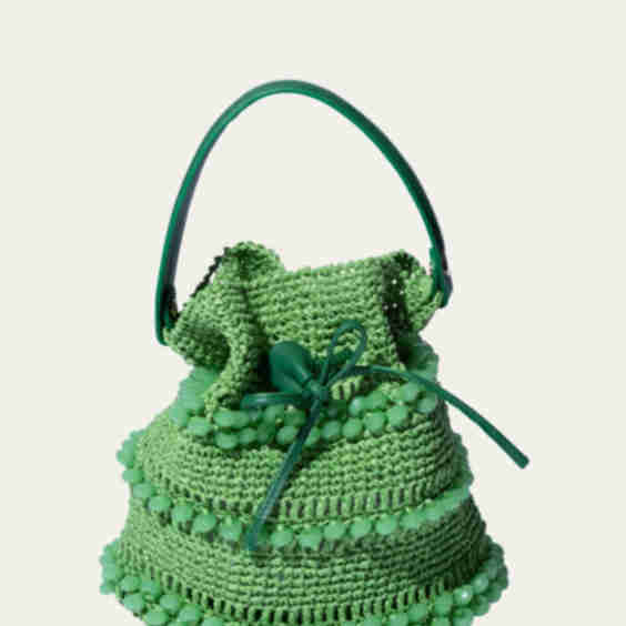 Crystal Raffia Bucket Bag
