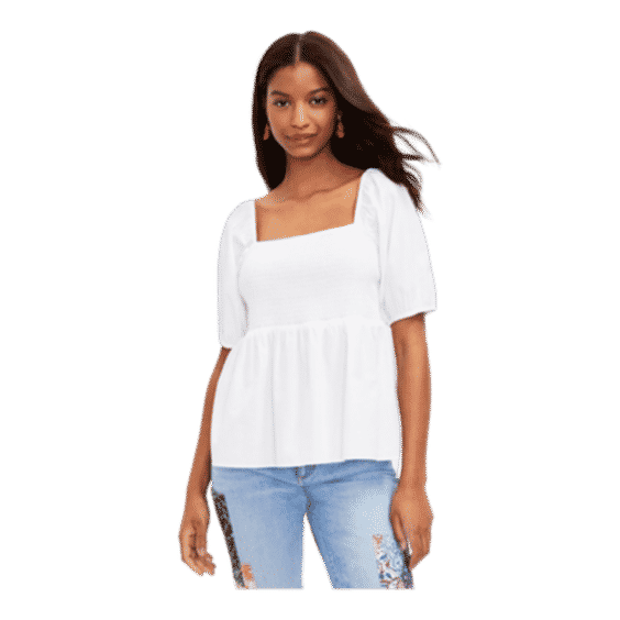 Smocked Puff Sleeve Peplum Top