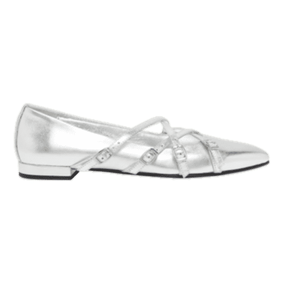 Eloise Buckle Metallic Leather Ballerina Flats