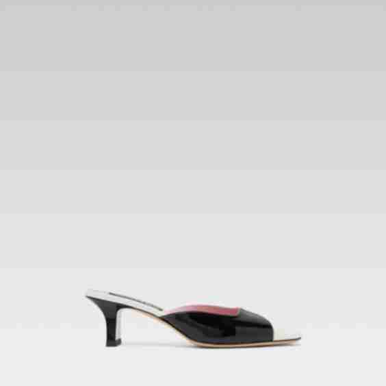 Isa Black And White Patent Leather Heeled Mules