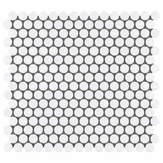 Eden White 1" Penny Round Polished Porcelain Mosaic