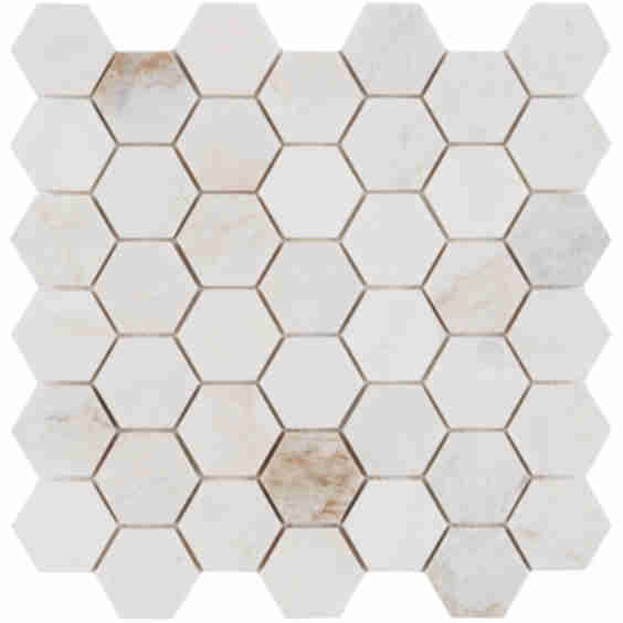 Alaska White 2" Hexagon Polished Marble Mosaic Tile