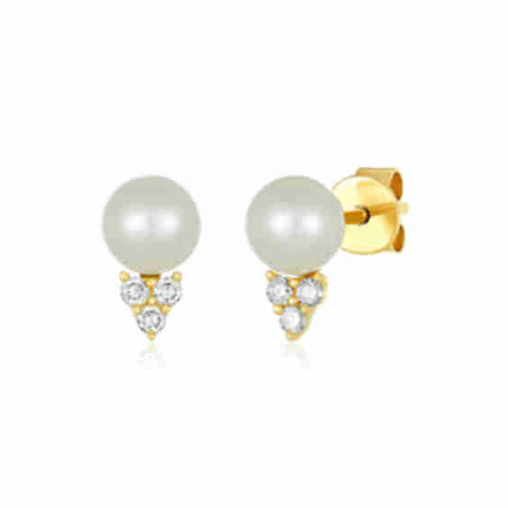 Pearl Diamond Trio Stud Earrings