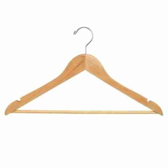 Flat Light Wooden Suit Hanger With Wooden Bar