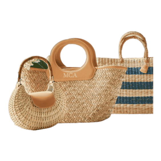 Leather Circle Handle Straw Beach Bag