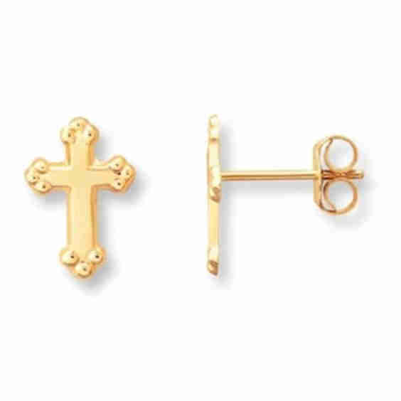 Young Teen Cross Earrings 14K Yellow Gold