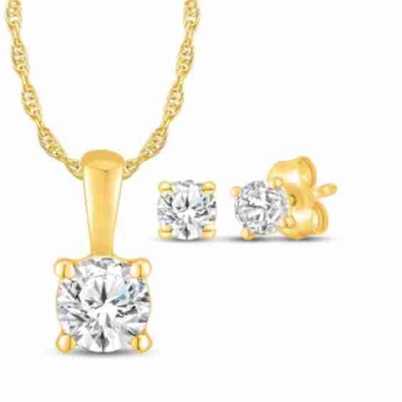 Lab Grown Diamonds Round Cut Solitaire Necklace Earrings Set