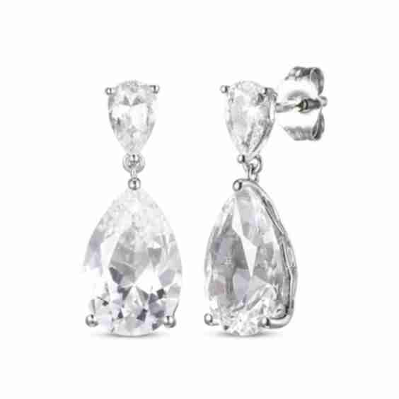 Pear-Shaped White Lab-Created Sapphire Dangle Earrings Sterling Silver