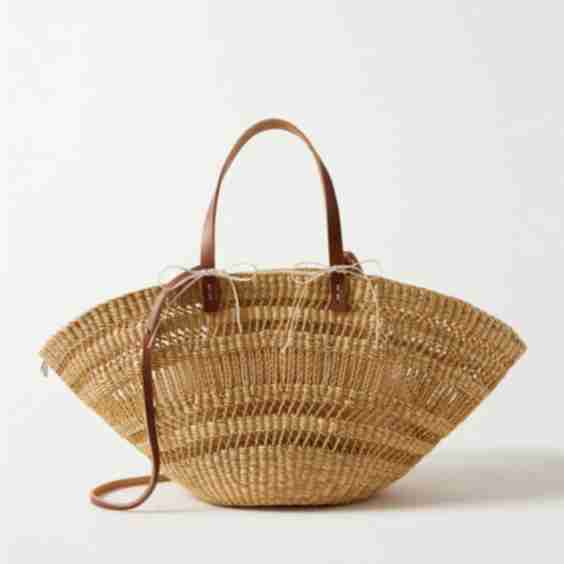Colette Leather Trimmed Straw Tote Bag