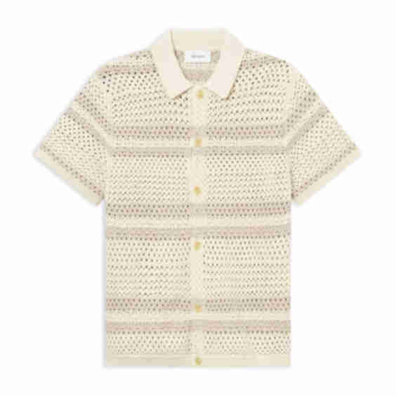 Gianni Short Sleeve Striped Open Knit Shirt