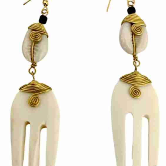 Ivory Brass Cowrie Shell Earrings