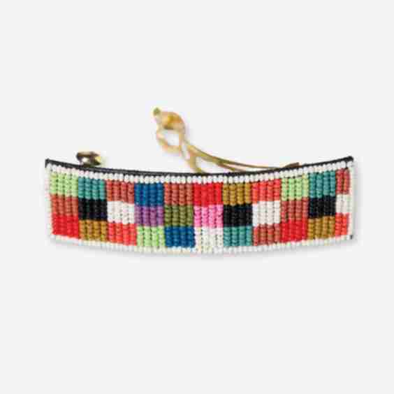 Theresa Checked Beaded Hair Barrette Multicolored