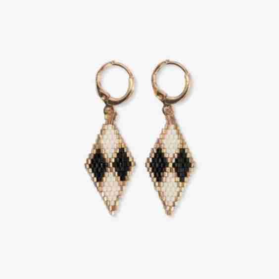 Carmen Mini Gold Hoop Diamond Pattern Beaded Drop Earrings
